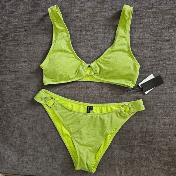 Kendall & Kylie Women's Lime Green 2-Piece Ring-Trim Bikini Set Size large - Picture 1 of 15